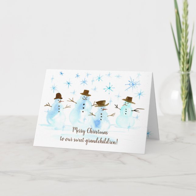 Cartes Pour Fêtes Annuelles Joyeux petits-enfants de Noël Snowmen Snowflakes (Devant)