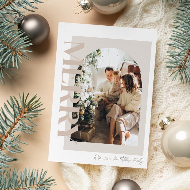 Cartes Pour Fêtes Annuelles Joyeux Photo de famille moderne et neutre (Neutral Merry Photo Christmas Card)