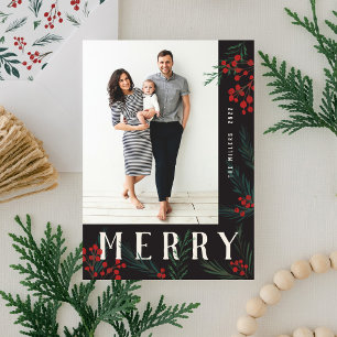 Cartes Pour Fêtes Annuelles Joyeux photo typographique Botaniques