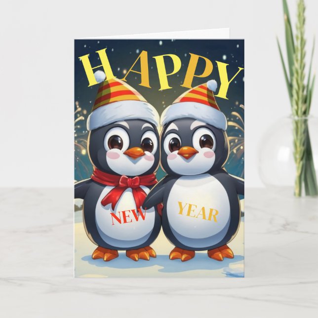 Cartes Pour Fêtes Annuelles Joyeux Pingouin du Nouvel An (Devant)