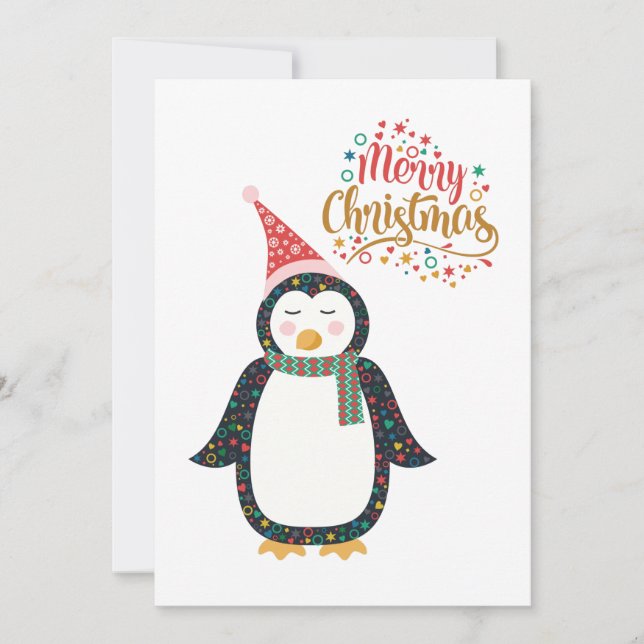 Cartes Pour Fêtes Annuelles Joyeux Pingouin mignon de Noël (Devant)
