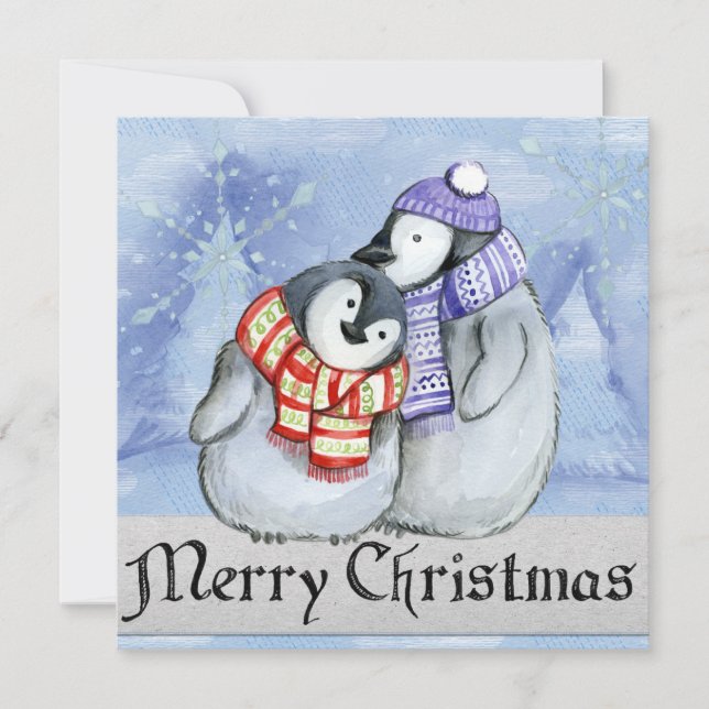 Cartes Pour Fêtes Annuelles Joyeux pingouins de Noël (Devant)