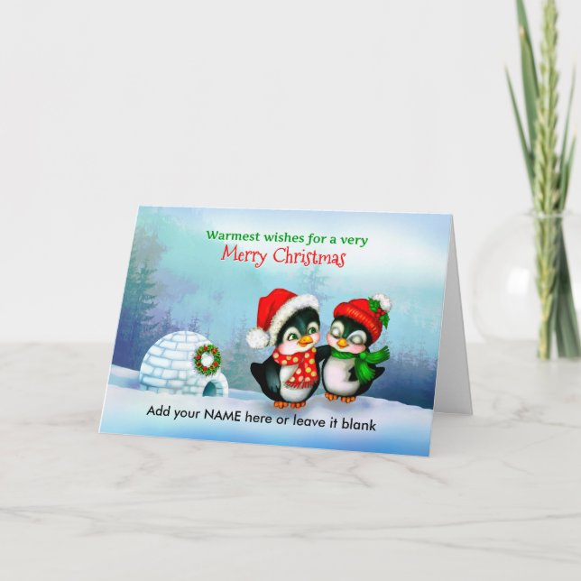 Cartes Pour Fêtes Annuelles Joyeux pingouins de Noël avec Igloo en neige (Devant)