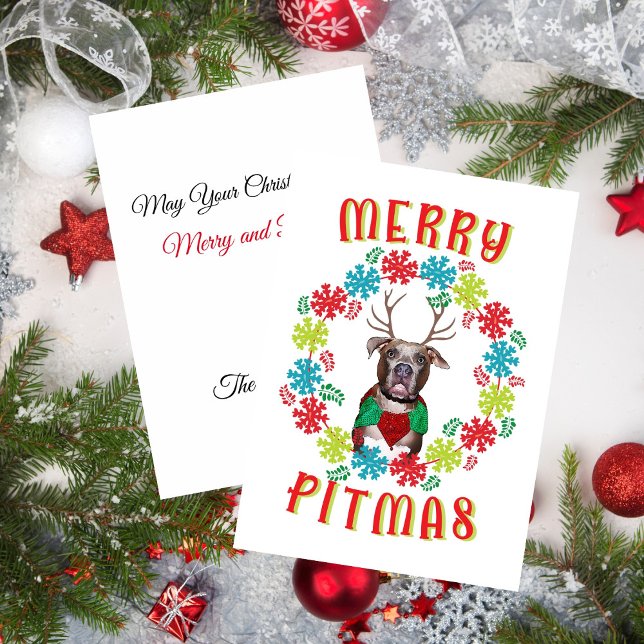 Cartes Pour Fêtes Annuelles Joyeux Pitmas Pitbull Reindeer (Merry Pitmas Pitbull Reindeer Holiday Card)
