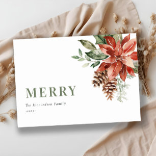 Cartes Pour Fêtes Annuelles Joyeux Poinsettia Bund'aquarelle Pine Noël