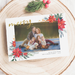 Cartes Pour Fêtes Annuelles Joyeux   Poinsettia & Pine d'hiver