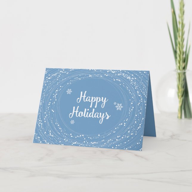 Cartes Pour Fêtes Annuelles Joyeux Points Neige, Bleu et Blanc, Élégant (Devant)