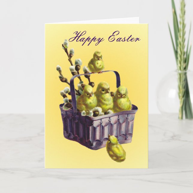Cartes Pour Fêtes Annuelles Joyeux poulets de Pâques en panier (Devant)