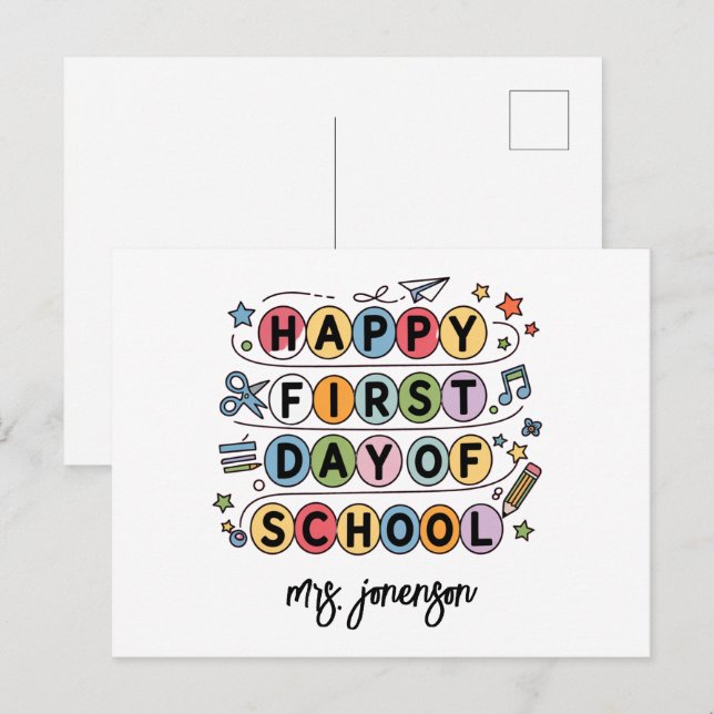 Cartes Pour Fêtes Annuelles Joyeux premier jour de l'école Nom personnalisé (Devant / Derrière)