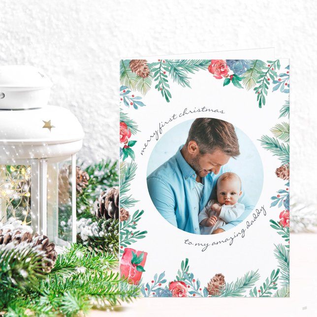 Cartes Pour Fêtes Annuelles Joyeux premier pin de Noël cônes bébé photo (Créateur téléchargé)