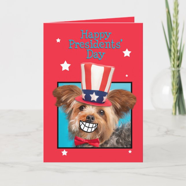 Cartes Pour Fêtes Annuelles Joyeux Président Jour Patriotique Yorkie Chien (Devant)