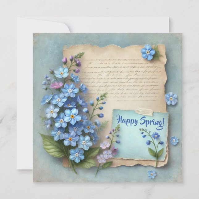 Cartes Pour Fêtes Annuelles Joyeux printemps avec bleu oubliez-moi pas les fle (Devant)