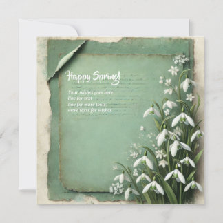 Cartes Pour Fêtes Annuelles Joyeux printemps avec des fleurs de neige vert