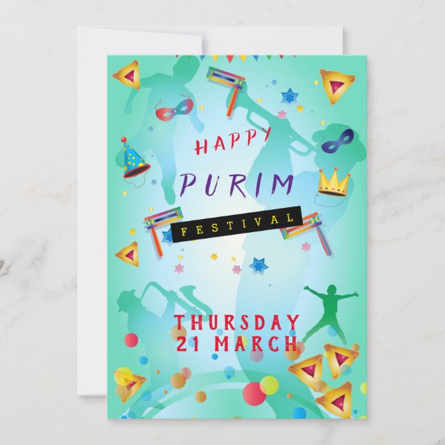 Cartes Pour Fêtes Annuelles Joyeux Purim Festival Masquerade pour enfants (Devant)