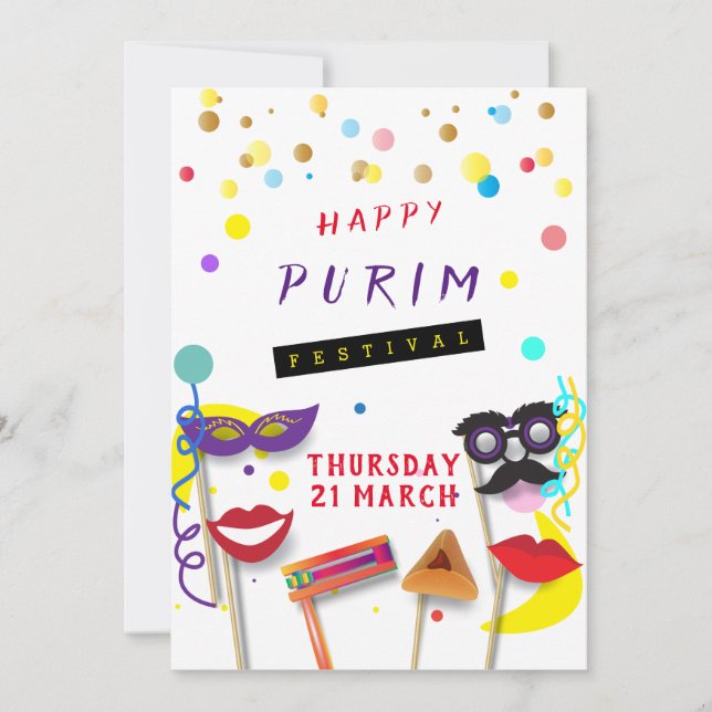 Cartes Pour Fêtes Annuelles Joyeux Purim Festival Masquerade pour enfants (Devant)