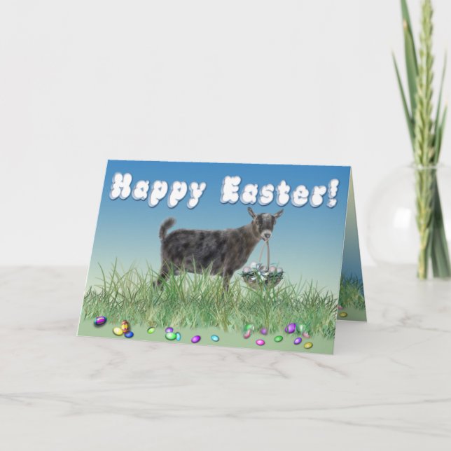 Cartes Pour Fêtes Annuelles Joyeux Pygmée de Pâques 2 Chèvre (Devant)