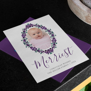 Cartes Pour Fêtes Annuelles Joyeux Raisins pourpres de Noël Oval Wreath Photo