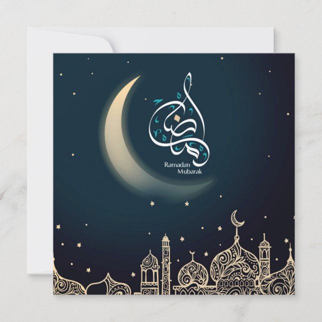 Cartes Pour Fêtes Annuelles Joyeux Ramadan Mubarak Crescent Mosque bleu (Devant)