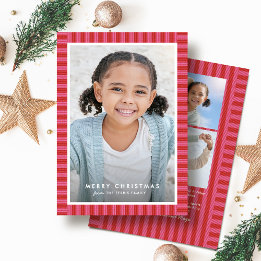 Cartes Pour Fêtes Annuelles Joyeux rayures brillantes mignonette rose rouge ph