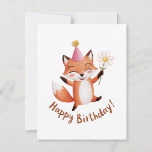 Cartes Pour Fêtes Annuelles Joyeux Renard d'anniversaire avec Daisy et Casquet