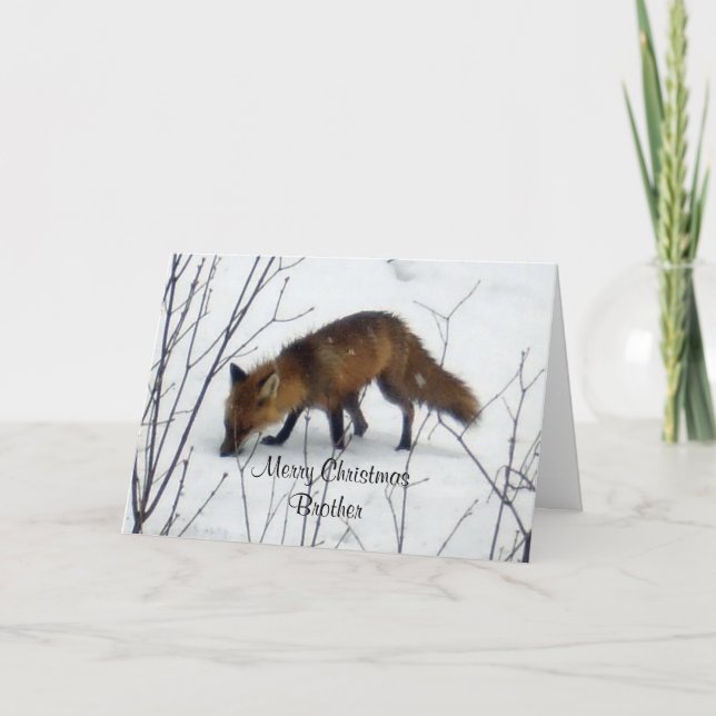 Cartes Pour Fêtes Annuelles Joyeux renard de Noël en neige (Devant)