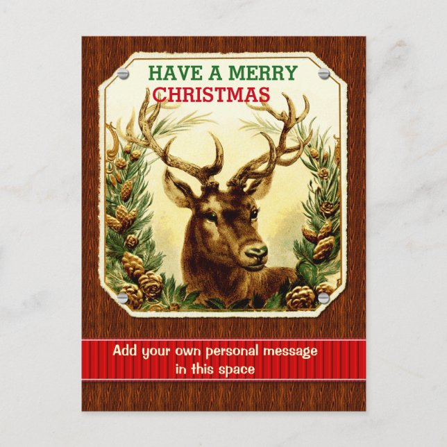 Cartes Pour Fêtes Annuelles Joyeux rennes de Noël Grain de bois personnalisé (Devant)