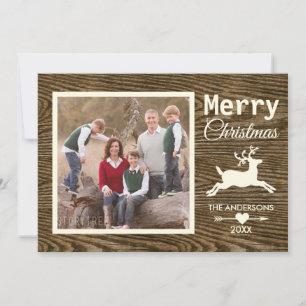 Cartes Pour Fêtes Annuelles Joyeux rennes de Noël Rustique Bois Photo famille