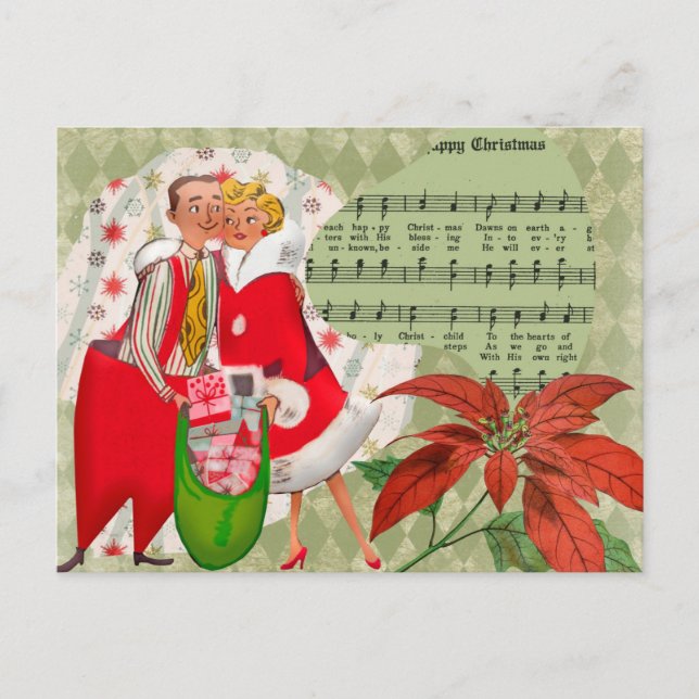 Cartes Pour Fêtes Annuelles Joyeux rétro des années 1950 Couple de Noël (Devant)