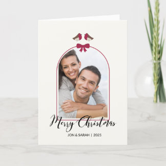 Cartes Pour Fêtes Annuelles Joyeux Robins de Noël et Red Bow Arched