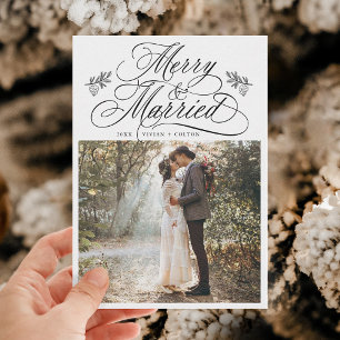 Cartes Pour Fêtes Annuelles Joyeux romantique et marié première photo de Noël