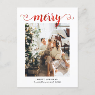 Cartes Pour Fêtes Annuelles Joyeux Rouge Coeur moderne Script Photo Noël