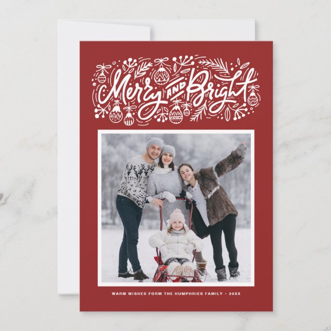 Cartes Pour Fêtes Annuelles Joyeux rouge et brillant lettrage de Noël Photo (Devant)