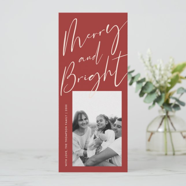Cartes Pour Fêtes Annuelles Joyeux rouge et brillant script 1 photo (Debout devant)