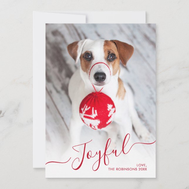 Cartes Pour Fêtes Annuelles Joyeux Rouge moderne Script 2 Photo Noël (Devant)