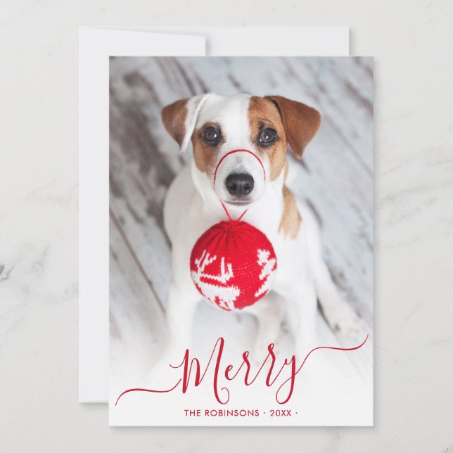 Cartes Pour Fêtes Annuelles Joyeux rouge moderne Script 2 Photo Noël (Devant)