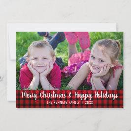 Cartes Pour Fêtes Annuelles Joyeux rouge Plaid Photo de Noël