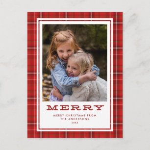 Cartes Pour Fêtes Annuelles Joyeux Rouge Plaid photo unique Noël