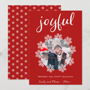 Cartes Pour Fêtes Annuelles Joyeux Rouge Script Snowflake Cadre photo