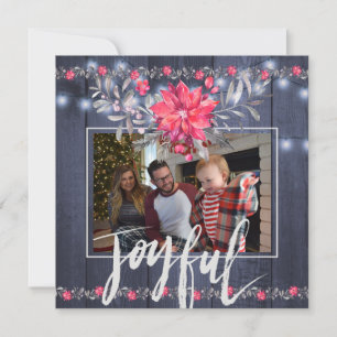 Cartes Pour Fêtes Annuelles Joyeux Rustic Blue Grange Bois Noël 3 Photos