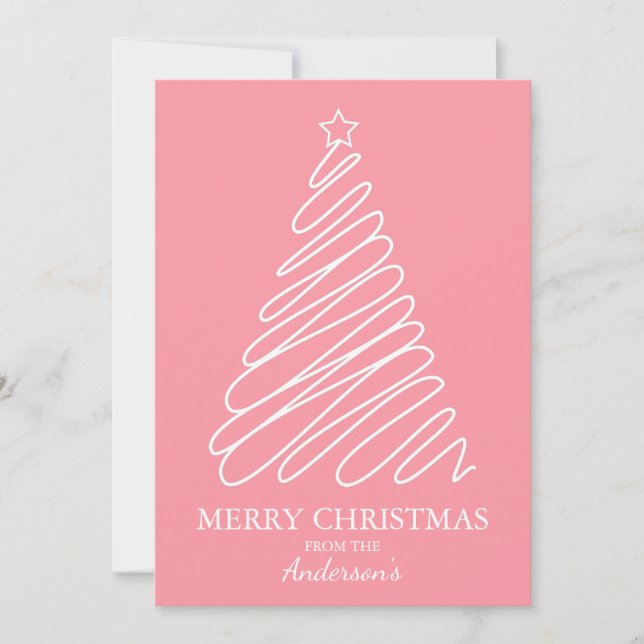 Cartes Pour Fêtes Annuelles Joyeux sapin blanc rose Noël (Devant)