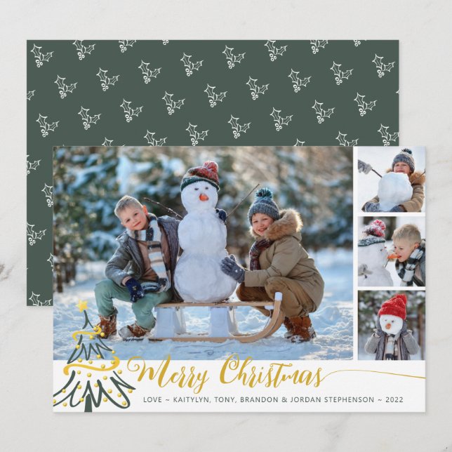 Cartes Pour Fêtes Annuelles Joyeux sapin de Noël 4 photo Collage (Devant / Derrière)