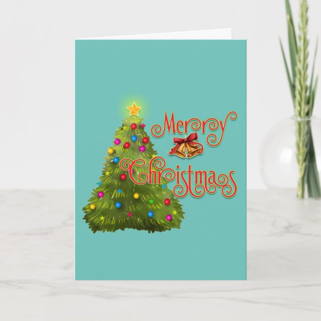 Cartes Pour Fêtes Annuelles Joyeux sapin de Noël avec cloches pendantes person (Devant)