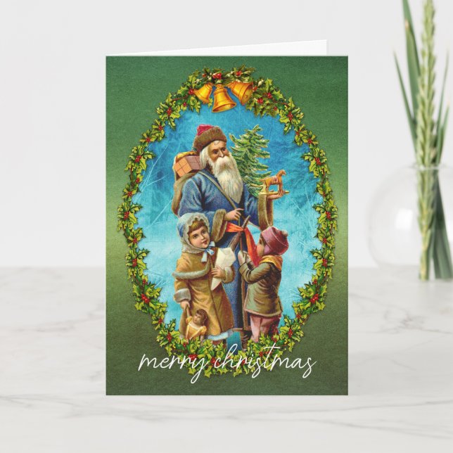 Cartes Pour Fêtes Annuelles Joyeux sapin de Noël avec Père Noël (Devant)