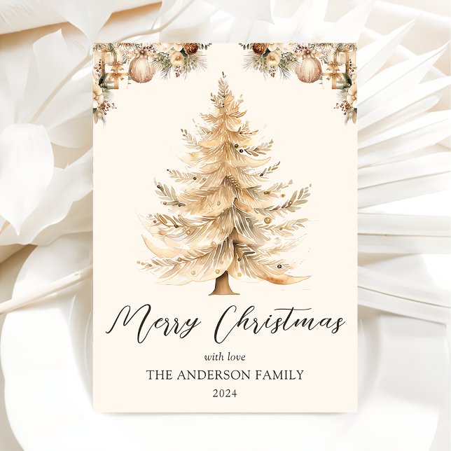 Cartes Pour Fêtes Annuelles Joyeux sapin de Noël en or d'hiver (Créateur téléchargé)