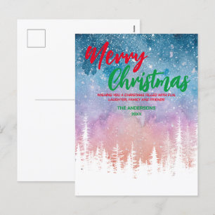 Cartes Pour Fêtes Annuelles Joyeux sapin de Noël Forêt de script rouge vert nu
