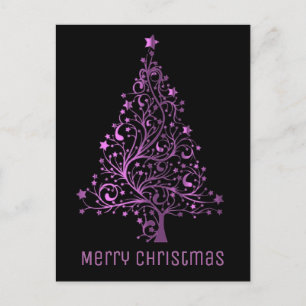 Cartes Pour Fêtes Annuelles Joyeux sapin de Noël noir rose apparence métalliqu