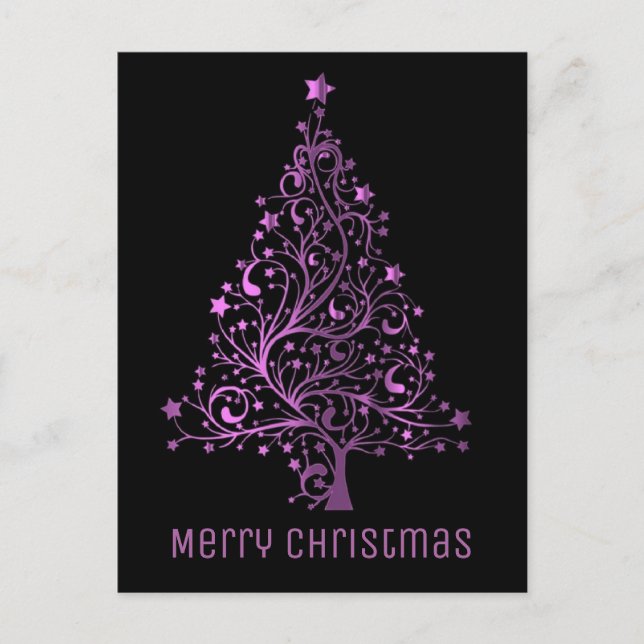 Cartes Pour Fêtes Annuelles Joyeux sapin de Noël noir rose apparence métalliqu (Devant)