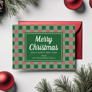 Cartes Pour Fêtes Annuelles Joyeux script de Noël Festive Green Plaid
