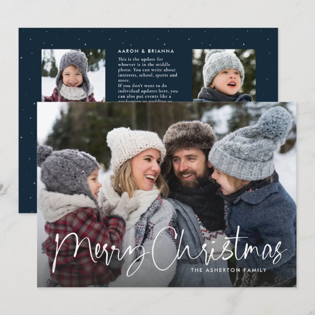 Cartes Pour Fêtes Annuelles Joyeux script de Noël lettre d'information familia (Devant / Derrière)
