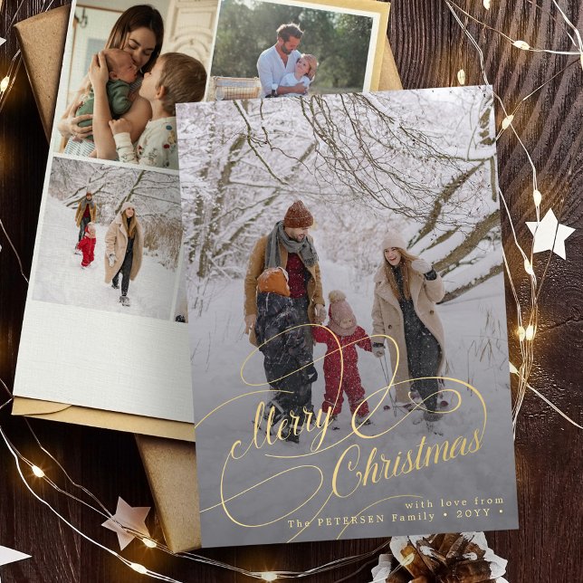 Cartes Pour Fêtes Annuelles Joyeux script de Noël multi photo accueil famille (Créateur téléchargé)
